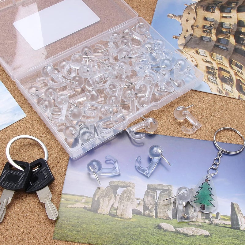 Yalis 50 Pcs Clear Push Pin Hooks, Cork Board Pin-Hooks Decorative Thumb Tacks Hook for Photo Wall, Bulletin Board, Home Wall, Home Office School Pinning and Hanging - Image 4